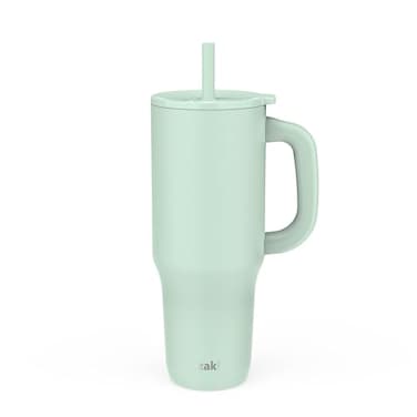 Zak Designs Sutton Travel Tumbler for On the Go 40oz Stainless Steel with Vacuum Insulation Silicone Straw and Carry Handle for Cold Drinks Icicle Mint Green