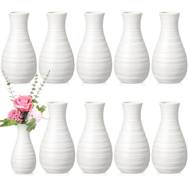 Didaey 10 Pack Composite Plastic Flower Vases Bulk White Small Tall Conic Floral Vases for Centerpieces Unbreakable Bud Vase for Wedding Party Living Room Decor Simple