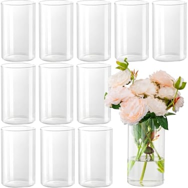 DYMFADFB 12pcs Glass Cylinder Vases for Centerpieces 6 Inch Tall Flower Vase for Wedding Decorations Clear Glass Flower Vases Floating Candle Holder for Table Centerpiece Wedding Home Dcor