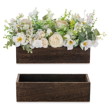 NUPTIO Wooden Box Centerpiece for Table 2 Pcs 118 Long Wood Rectangle Planters Farmhouse Flower Vase for Fall Wedding Dining Living Room Window Mantel Table Decor