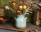 Quoowiit Ceramic Rustic Farmhouse Vase Distressed Decorative Flower Vases for Home Decor Ideal Shelf Decor Green Boho Vase for Living Room Bedroom Kitchen Office Centerpiece Table Decorations