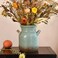 Quoowiit Ceramic Rustic Farmhouse Vase Distressed Decorative Flower Vases for Home Decor Ideal Shelf Decor Green Boho Vase for Living Room Bedroom Kitchen Office Centerpiece Table Decorations