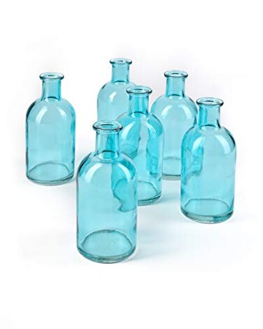 Serene Spaces Living 6Piece Medicine Bottle Vases for Long Stem Flowers Small Size Turquoise Vases Set