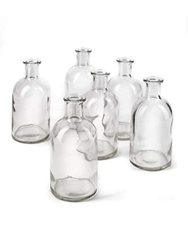 Serene Spaces Living 6 Pack Bud Vases for Apothecary Jars Decorative Glass Bottles Wedding Reception Centerpieces Mini Flower Vases Small Medicine Bottles for Home Decor