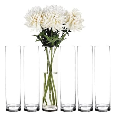 Craft And Craft and Party Cylinder Glass Vase 6 Pack 24 Clear Cylinder Vases Cylinder vase for Wedding Centerpiece 4 Diameter Opening