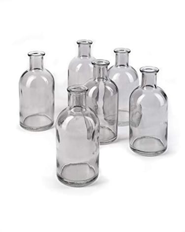 Serene Spaces Bud Vases Apothecary Jars Decorative Glass Bottles Centerpiece for Wedding Reception Elegant Antique Decoration Mini Flower Vases Small Medicine Bottles for Home Decor Smoke Gray Set of