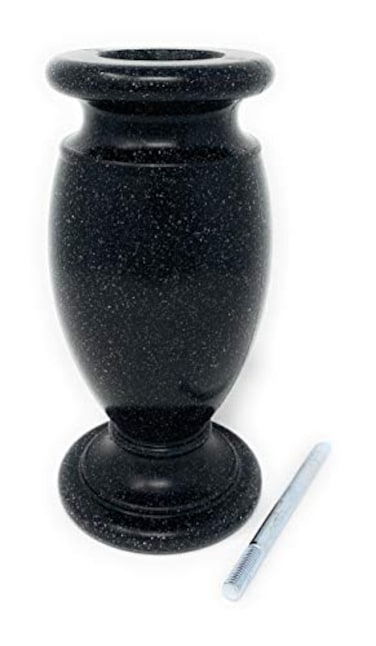 Optimum OPTIMUM Memorial Cemetery Flower Vase Plastic Blacker Granite with Metal Ground Spike Grave Marker Decorations for Gravesite Headstone Flowers Holder Garden Lawn Yard