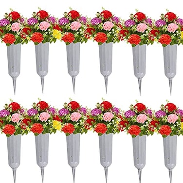 TAQ Cemetery Vases with Spikes 12 Pcs Grave Decorations for Flowers Plastic Vase Flower Headstones Holder Cemetery White