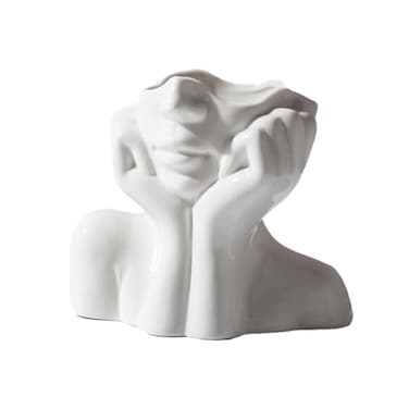 Romehaha Ceramic Face Vase Cute HalfBody Female Head Planter for Flowers Modern Farmhouse Decor Perfect for Desk Table Bookshelf Home Accent