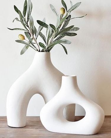 Carrot's Den Carrots Den Donut Vase Set of 2 White Large Ceramic Vase Minimalist Nordic Hollow Table Centerpiece Olive Plant Wedding Living Room Bookshelf Office Modern Home Entryway Console