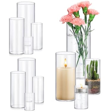 Homjoy 8 Pack Glass Cylinder Vases 46810 Inch Tall Clear Flower Vase Hurricane Floating Candle Holder for Table Centerpiece Wedding Home Decor