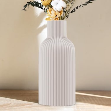 DOUMIYI White Ceramic Flower Vase Minimalist Modern Home Decor Matte Finish Pampas Grass Vase for Table Fireplace Shelf Mantel Entryway and Centerpieces