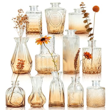 Der Rose Amber Glass Vases Set of 12 Small Bud Vases for Flowers Rustic Wedding Centerpieces and Home Decor