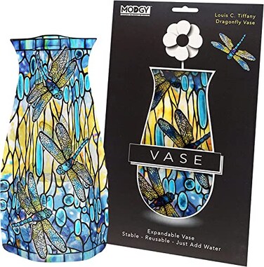 MODGY Expandable Flower Vase Plastic Decorative Modern Vases for Flowers Centerpieces Dining Table Decor Living Room Bathroom Wedding Office Tiffany Dragonfly