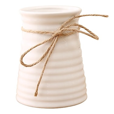 Anding ANDING 57inches Modern Ribbed Design Small White Ceramic Decorative Tabletop Centerpiece VaseFlower Pot