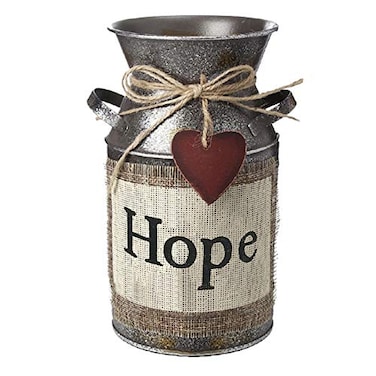 HIDERLYS 75 High Rustic Decorative Vase with Greetings and Rope Design Metal Milk Can Country Jug for Living Room Bedroom KitchenHope