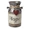 HIDERLYS 75 High Rustic Decorative Vase with Greetings and Rope Design Metal Milk Can Country Jug for Living Room Bedroom KitchenHope