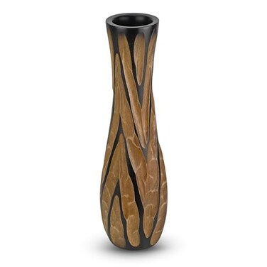 AeraVida Hand Carved Mango Tree Wood Vase 14 Inch Tall Decorative Wooden Floor or Tabletop Accent for Home Decor Rustic Brown Dried Flowers