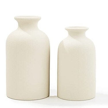 Hirdborte White Ceramic vases Home Decor 2pcs Small vase Set Boho vase Modern Farmhouse Decor White