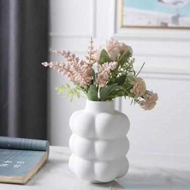 Mowtanco Ceramic Vase Modern Dried Flower Vase White Vase with Raised Dots Boho Home Decor for Centerpiece Wedding Dinner Table Party Living Room Office Bedroom Housewarming Gift