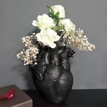 Aprjv Vase Flower Vases Heart Shaped Decor Resin Flower Pot Modern Unique Nordic Art Style Decorative Vase for Home Wedding Gift Desktop Living Room Decoration Black