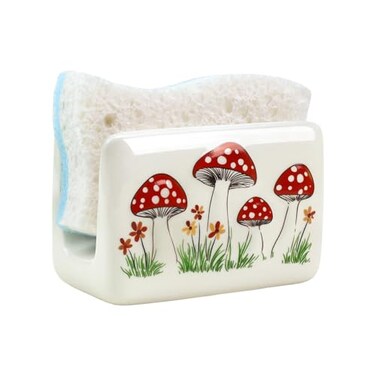 Bicuzat Ceramic Mushroom Pattern Sink Caddy Kitchen Sink Sponge Holder Red