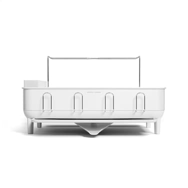 simplehuman Steel Frame Dishrack Large Capacity Dish Drying Rack 360 Easy Drain Swivel Spout Utensil Wine Glass Holder AntiResidue Coating Moisture Control Surface White