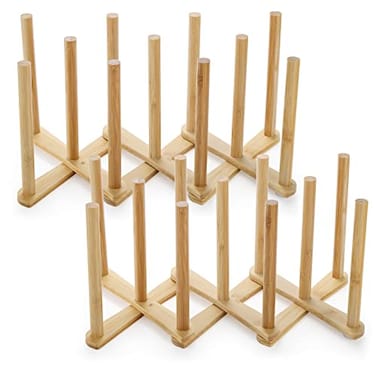Lawei 2 Pack Bamboo Bottle Drying Rack Retractable Bottle Cup Dish Drying Rack Plastic Bag Dryer Rack and Portable Drainer Stand Holder for Water Bottles Plate Cup Pot Lid Cutting Board
