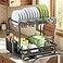 Nfnoyp Dish Drying Rack 2 Tier SpaceSaving Dish Rack Multifunctional Dish Drainer for Kitchen Counter with DrainboardUtensilCup Holder Rustproof Carbon Steel Black