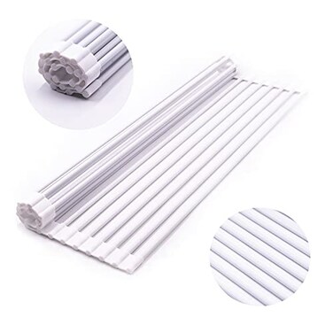 Bigdata&amp;BetterLife BigdataBetterLife Multi Purpose Roll Up Dish Drying Rack White Dish Drying Mat with Rack for KitchenHeavy Duty Foldable SiliconeCoated Stainless Steel Sink Dry Rack White205 x 131