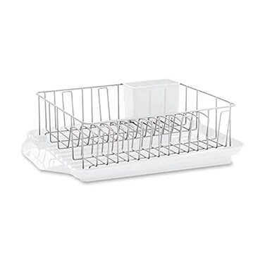 Farberware Classic Large Rust Resistant Full Dishrack with Removable 3 Compartment Flatware Caddy Andlged Drain Board 3Piece White