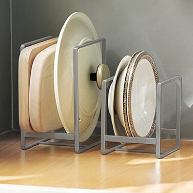 MINGFANITY 2PCS Plate Holders Organizer Metal Dish Storage Dying Display Rack for Cabinet Counter and Cupboard Grey Small and Large