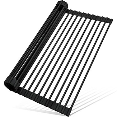 MERRYBOX Roll Up Dish Drying Rack Silicone Wrapped Over The Sink Dish Rack Foldable Dish Drainer AntiSlip Dish Racks for Kitchen Counter Multipurpose Kitchen Sink Drying Rack 18 x 13 Black