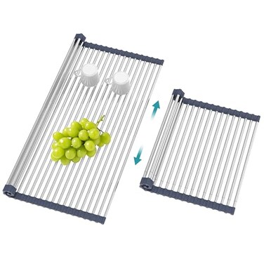 BBXTYLY Extra Large Expandable Roll Up Dish Drying RackOver The Sink Drying Rack Sink Cover Kitchen Sink Accessories Kitchen Rolling up Stainless Steel Drainer FoldableRollableGray228173