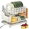 QECOUI 2Tier Dish Drying Rack with Drainboard Sink Countertop Metal Dish Rack Organizer Dish Drainers for Kitchen Counter White Dish Racks