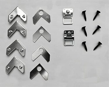 GVS-ART Metal Canvas Frame Hardware Accessories Frame Hanging HangersL Shaped Angle BracketFlat Plate Fastener Tapped Corners Gasket HooksBlack NailsDIY Canvas Painting Framing Tools 1 Set 18Pcs