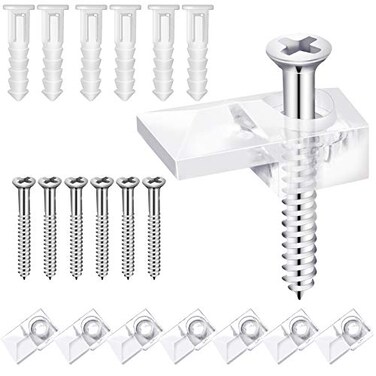Jutoe 20 Set Mirror Hanging Kit Clear Plastic Mirror Clips with Screw and Anchor for Wall Glass Retainer Clips Kit for Fixing Windows Cabinet Door