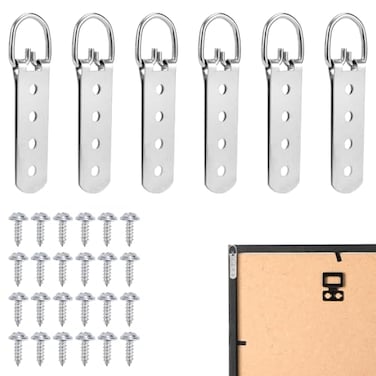 NQEUEPN 6pcs Heavy Duty DRing Picture Hangers with Screws 4 Hole D Ring Hooks for Hanging Pictures Photo Frame Whiteboard Mirror Paintings