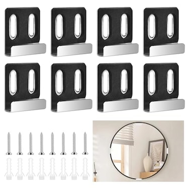 Funnytek 8Pcs Mirror Holder Clips Stainless Steel Mirror Hangers Heavy Duty Mirror Hanging Kit Mirror Holder Hanging Clips with NonSlip Pad with Screw for Mirror Billboard Frames Fit 14 Silver 8Pcs