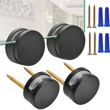 AccEncyc Black Upgraded 35mm Frameless Mirror Mounting Hardware 4 Pack DualScrew Fixing Mirror Mounting Kit with Heavy Duty Long Screws and Anchors 4 Pack