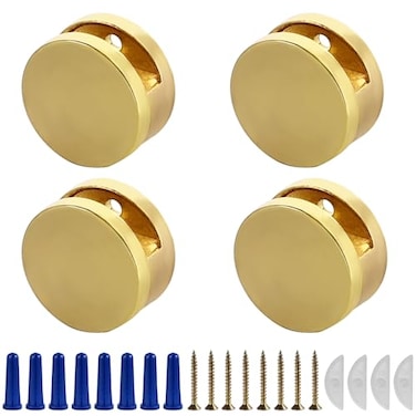 Funnytek Frameless Mirror Mounting Hardware Kit Zinc Alloy Mirror Holder Clips Round Shape DualScrew Fixing Mirror Glass Hanging Bracket with Screws and Anchors Fit for 35mm ThicknessGolden Set of 4