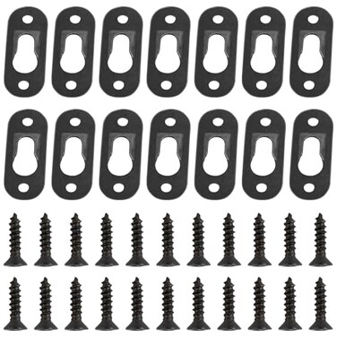 Framendino 50 Pack Black Metal Single Keyhole Hangers with Screws Hanger Fasteners Picture Hanging Bracket Plate for Mirror Frames