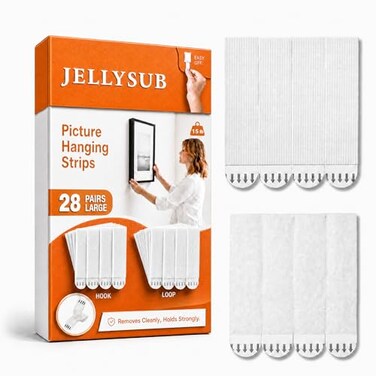 JELLYSUB 28Pairs56 Strips Large Picture Hanging Strips Heavy Duty Removable Hook and Loop Tape Picture Hanger Damage Free Adhesive Strips for Frame Hanging and Christmas Decorations
