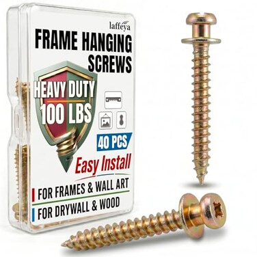 laffeya Picture Hanging Tool 40 Pack Bear Claw DoubleHeaded Screws Double Headed Hanging Screw Keyhole Hanger Screws Nails for Hanging Pictures Short 40