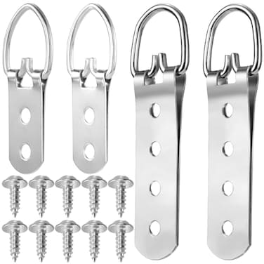 Mxxipp 8pcs Heavy Duty DRing Picture Hangers Kit Extra Large Strap Hanger with Screws 2 Holes 4 Holes Hanging Hardware for Hanging Picture Photo Frame Silver