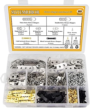 Sutemribor Picture Hanging Kit 500 PCS Heavy Duty Assorted Picture Hangers with Screws for Picture Hanging Wall Mounting 500