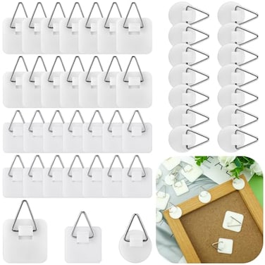 Wenqik 45 Pcs Adhesive Picture Hanger Foamboard Picture Hanging Hooks Without Nails Plastic Sticky Photo Hooks for Home Wall Art Photo Frame Bathroom Closet RoundSquare