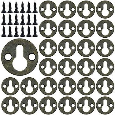 DonLeeving Luckycivia 60Pcs Metal Round Type Keyhole Shelf Brackets Hangers Picture Frame Hanging with Screws Bronze Tone