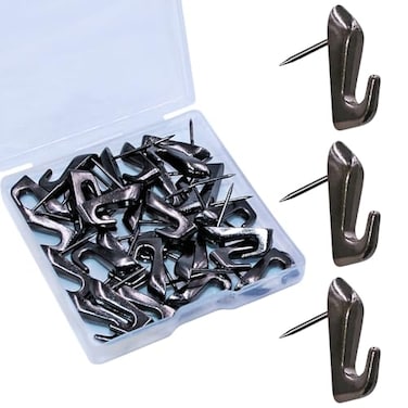 Atsky Push Pin Picture Hangers 30 PCS Thumb Tacks for Wall Hanger Decorative Picture Hooks for Hanging Things Small Double Deaded Wall Hooks for Bulletin Board Black