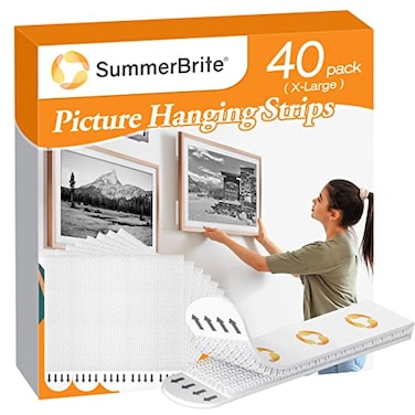 Summerbrite SummerBrite XL Picture Hanging Strips Heavy Duty 40 Strips Damage Free Removal Picture Hangers for Wall Sticky Hook Loop Adhesive Strips for PosterPictureHomeOffice 20 PairsXLarge White